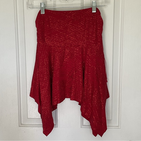 Red Glitter Asymmetrical High-Low Cocktail Skirt - Picture 1 of 1